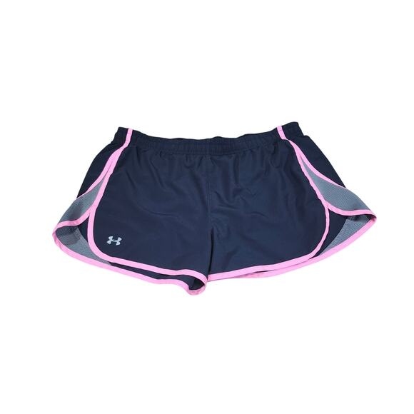 Under Armour Heat Gear Semi Fitted Black Pink Athletic Gym Shorts M Activewear - Picture 1 of 8